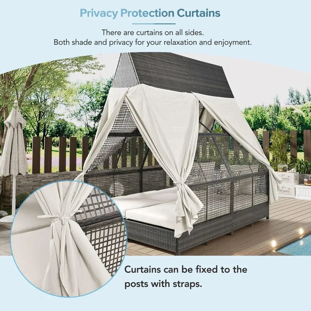 Outdoor Daybed, Outdoor Couch with 4 Pillows and Adjustable Backrest