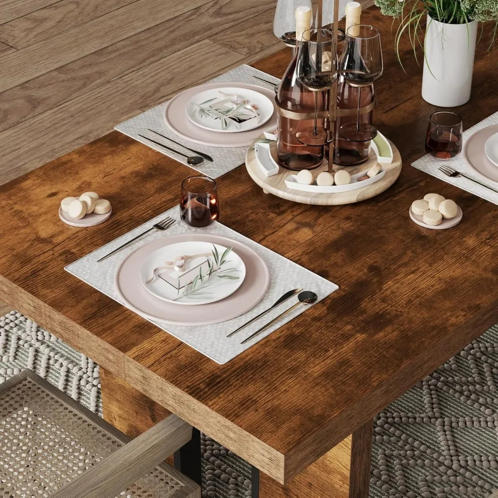 71" Rustic Dining Table for 8, Farmhouse Dinner Table for 6 to 8, Rectangular Kitchen Table with Heavy Duty Legs for Dining Room