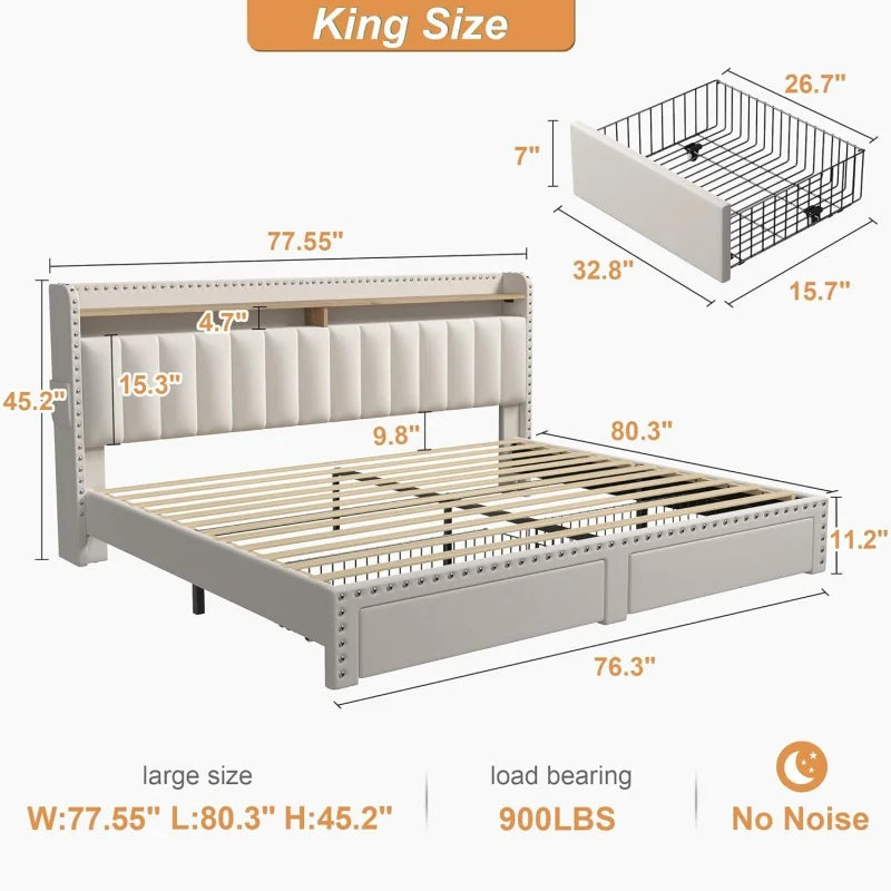 Full, Queen and King size Bed Frame with Drawers