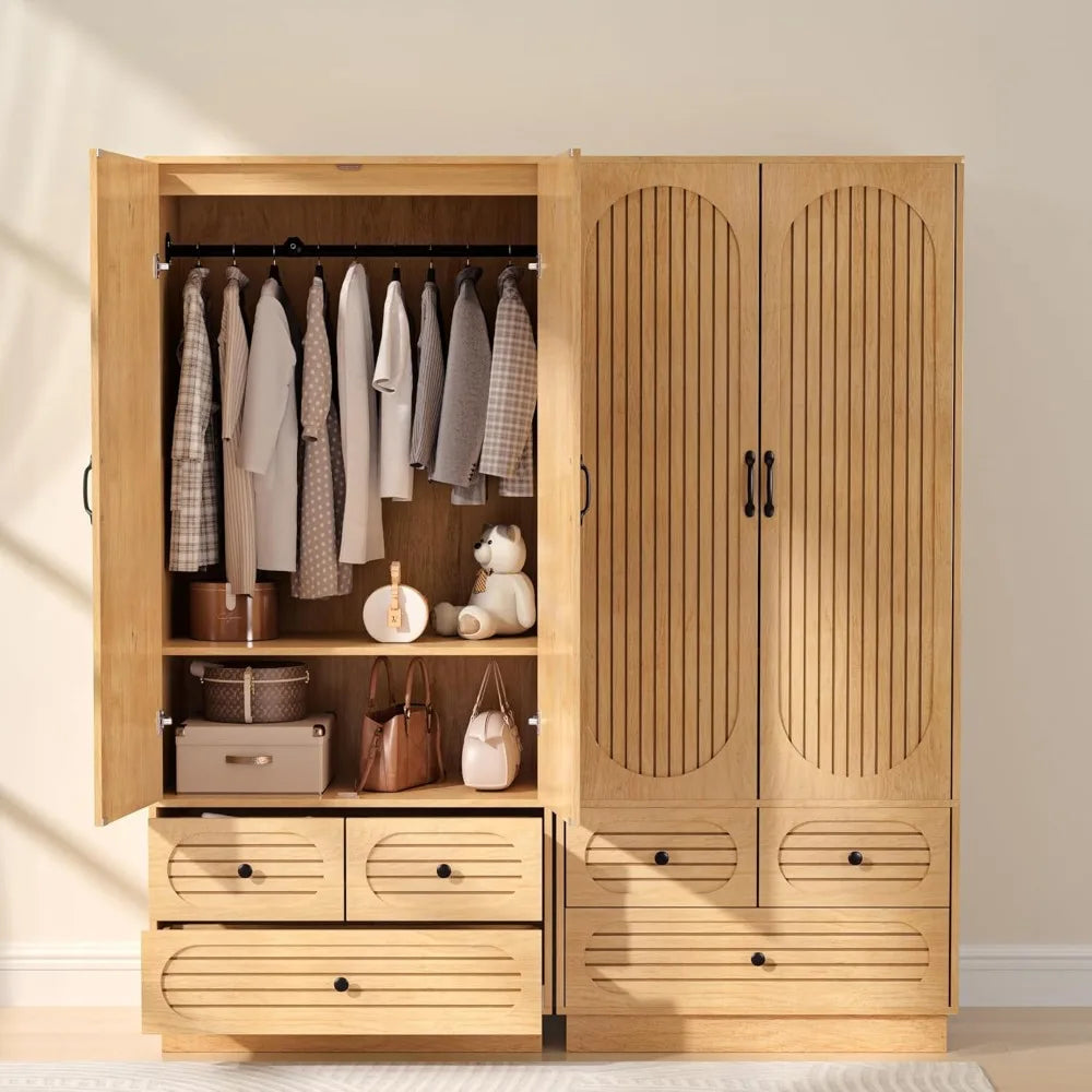 Wood Armoire Wardrobe Closet with Doors with 3 Drawers