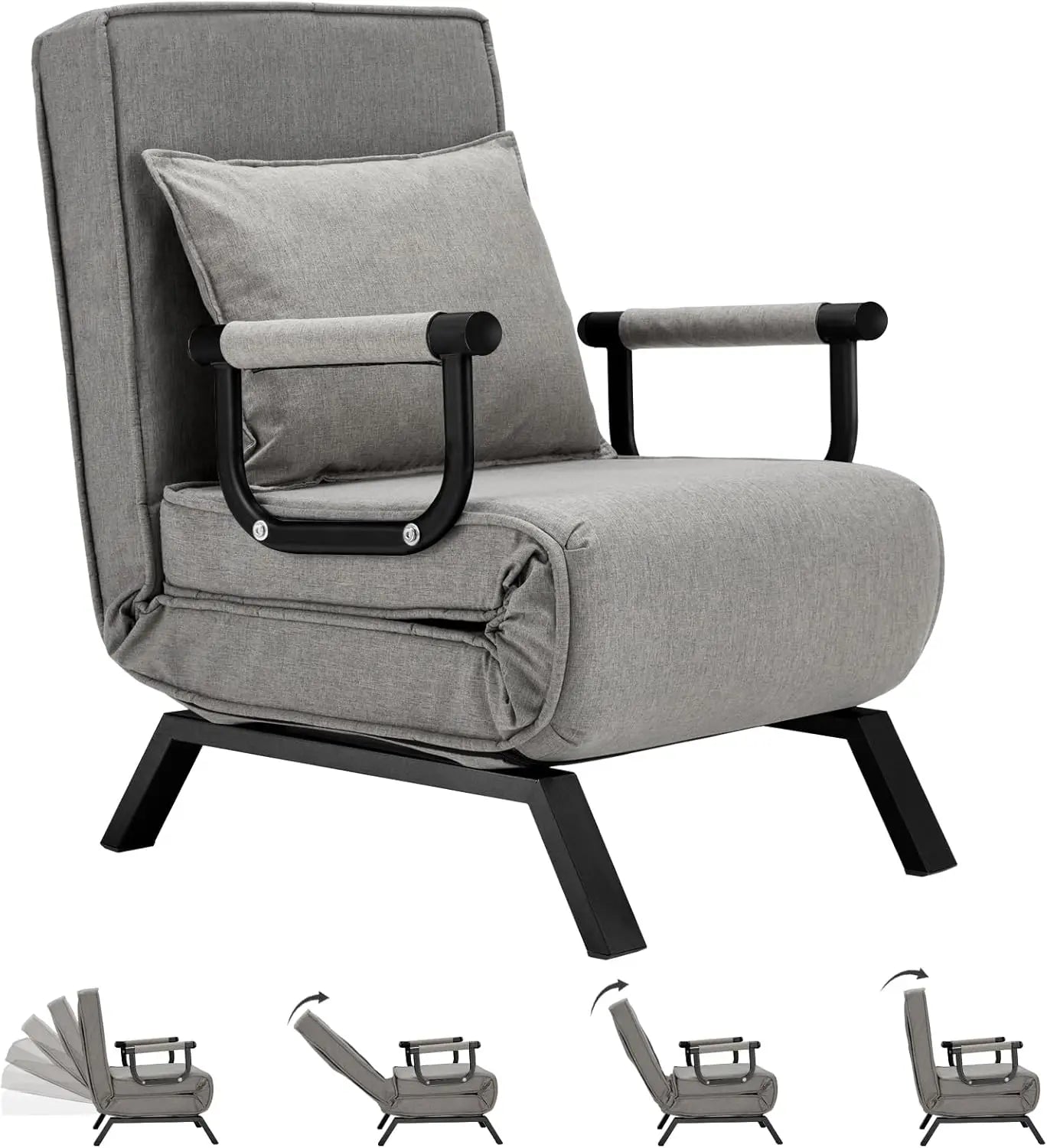 Convertible Chair, Tri-fold Upholstered Armchair Sleeper with Pillow