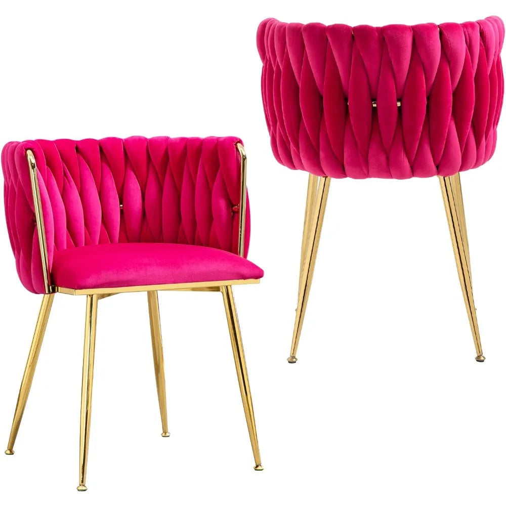 Velvet Dining Chairs Set of 2 Hand Weaving Side Chair
