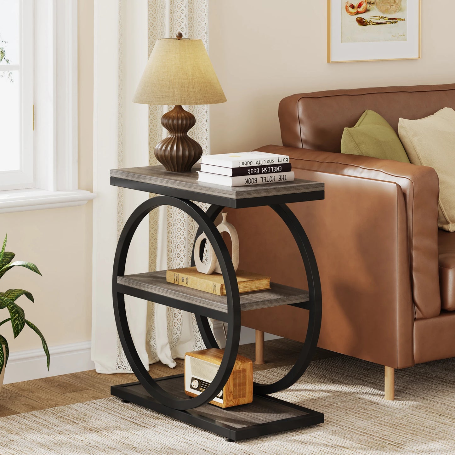 Tribesigns End Table, Narrow End Table with 3 Storage Shelves, Wooden Side Table, Industrial Small Sofa Side Table