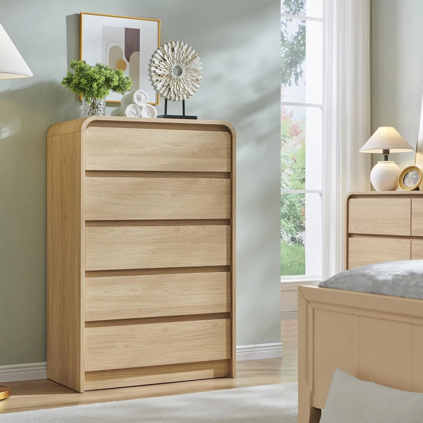 5 Drawers Dresser, Chest of Drawers w/Curved Profile Design