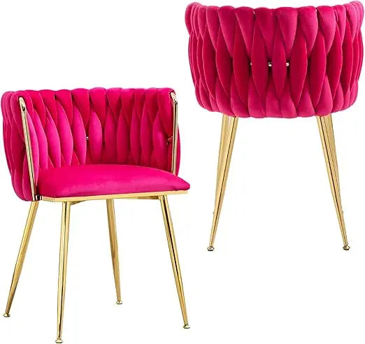 Velvet Dining Chairs Set of 2 Hand Weaving Side Chair