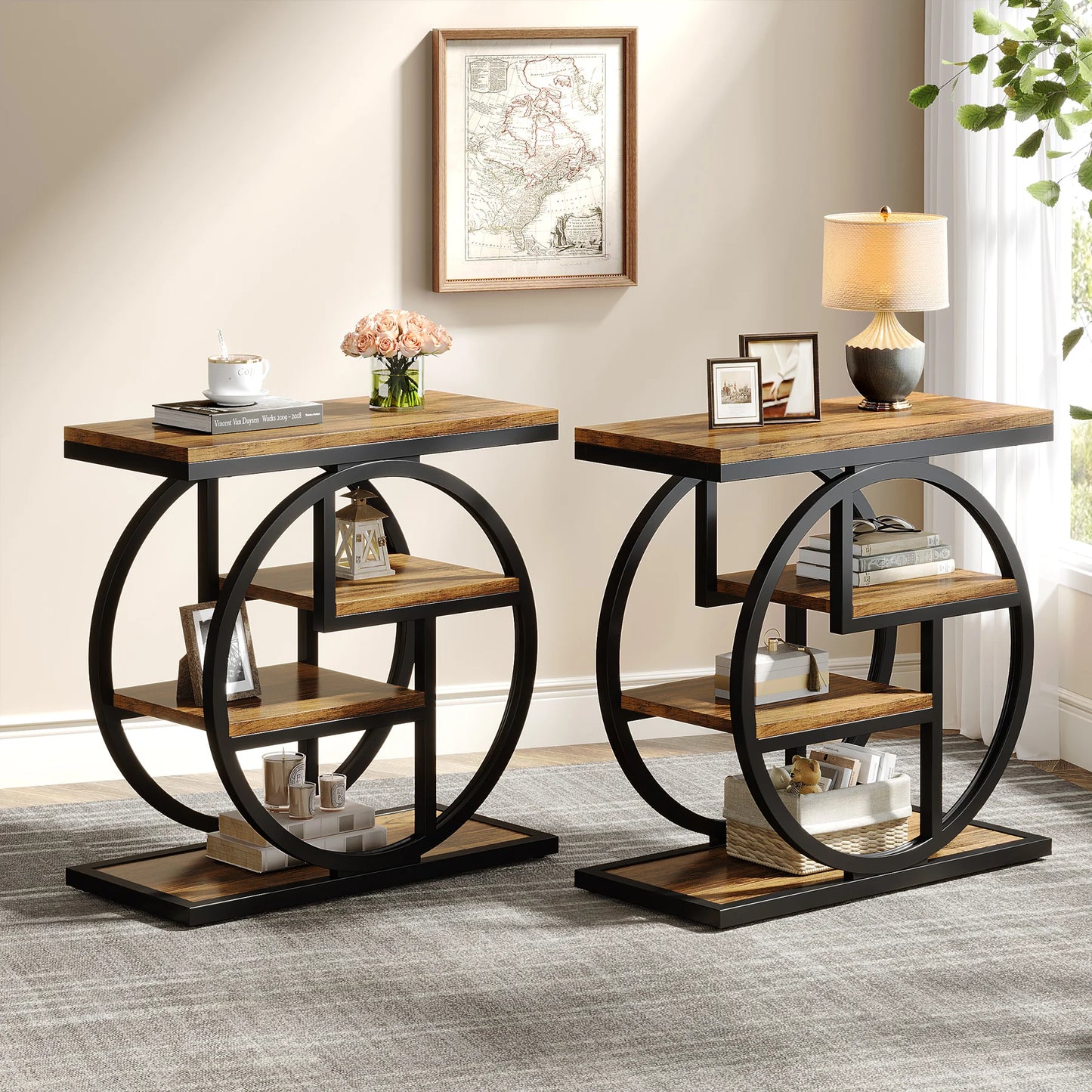 Tribesigns End Table, Narrow End Table with 3 Storage Shelves, Wooden Side Table, Industrial Small Sofa Side Table