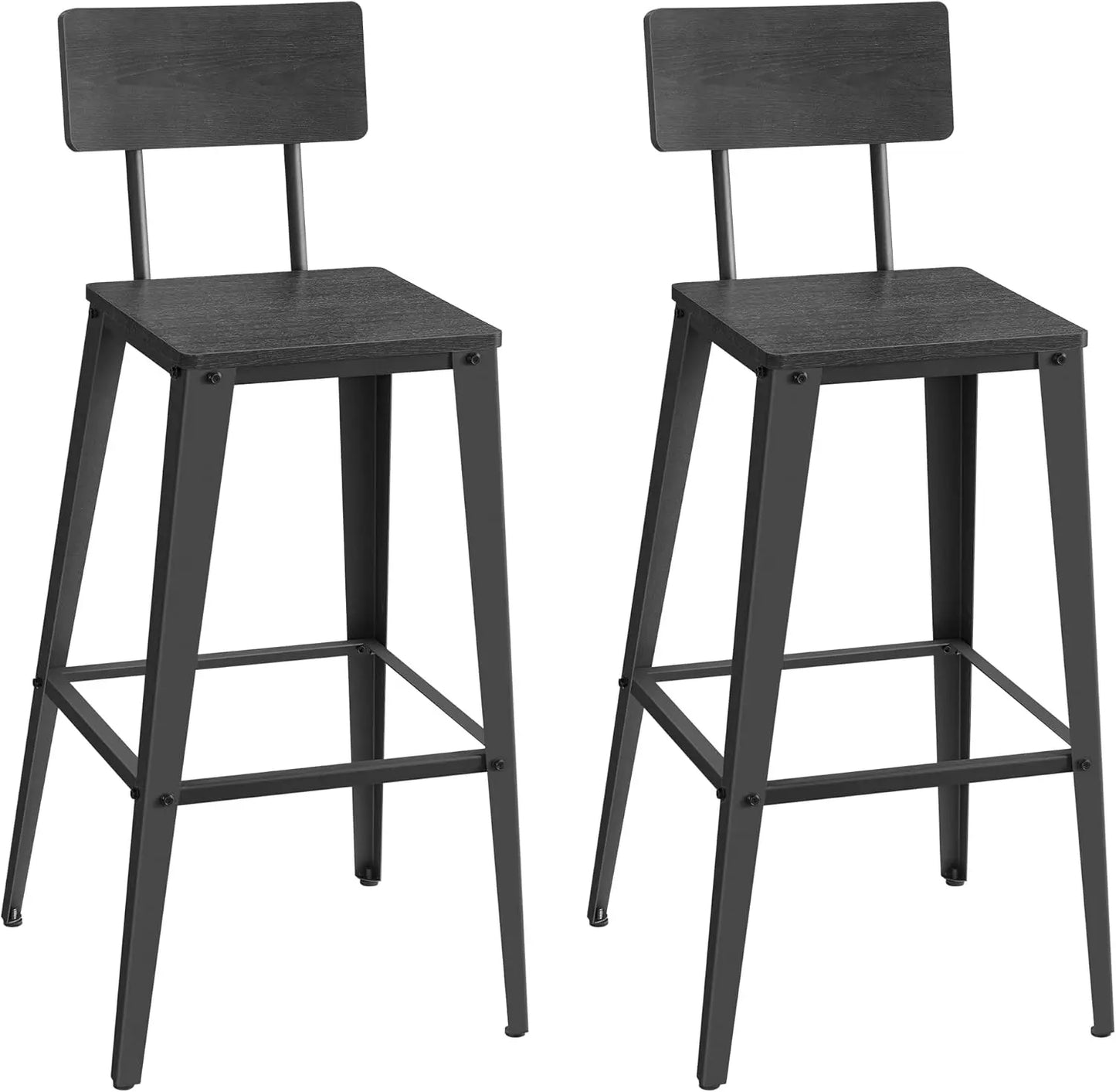 Set of 2 Bar Stools, 29.1 Inches Tall with Back