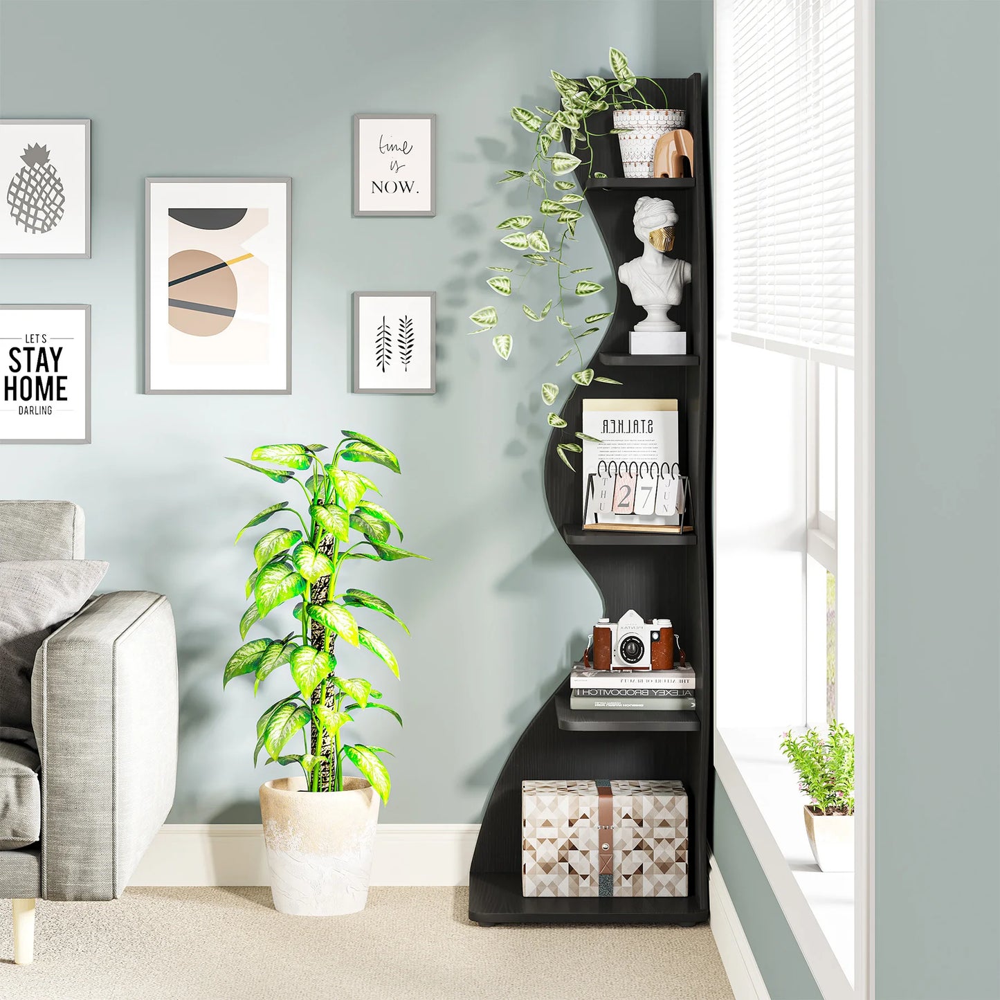 Corner bookShelf, 5-Tier Stylish Corner Bookcase