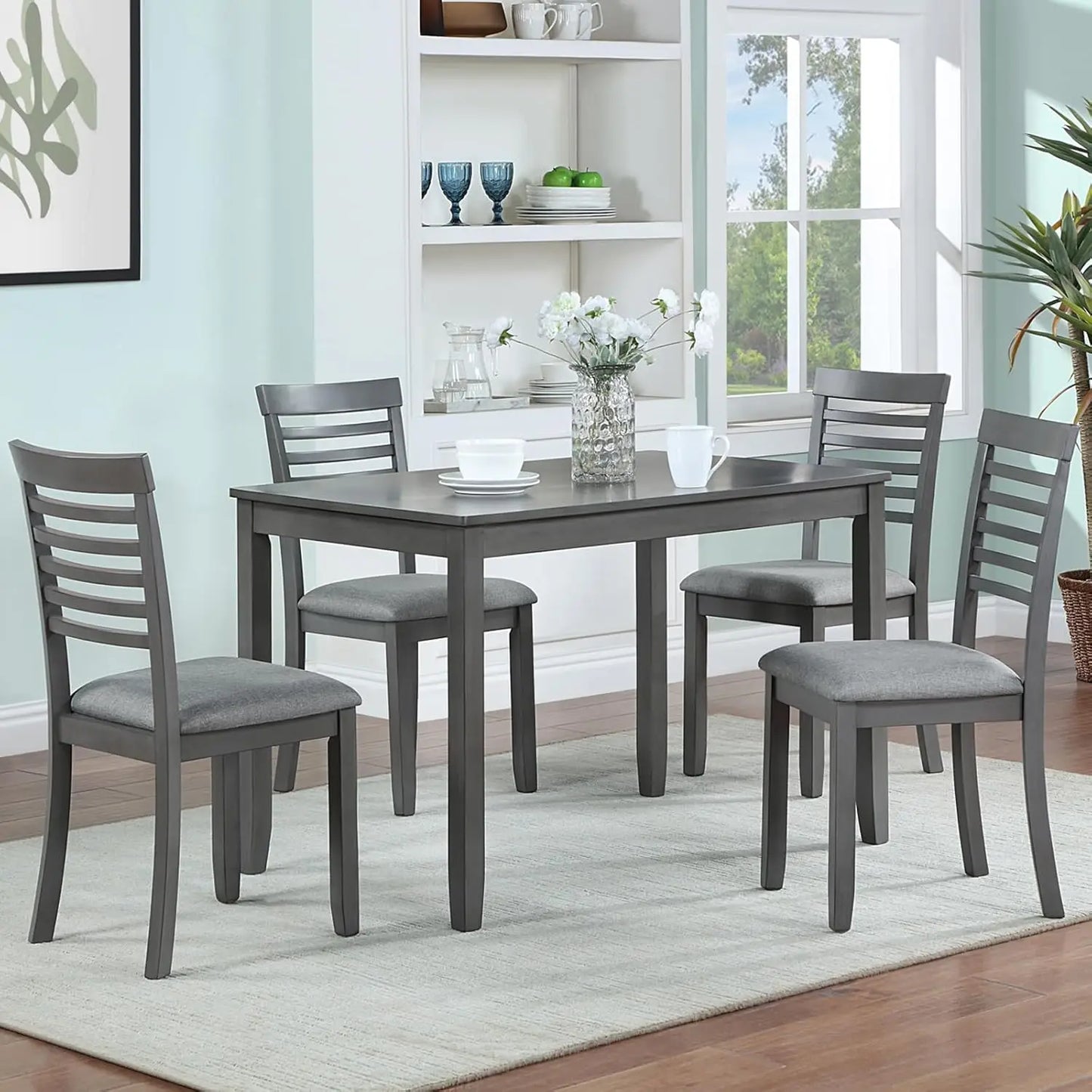 5-Piece Faux Marble Dining Table Set with Upholstered Chairs - Modern Rubber Wood Kitchen Table, 45.5" Stain-Resistant Family