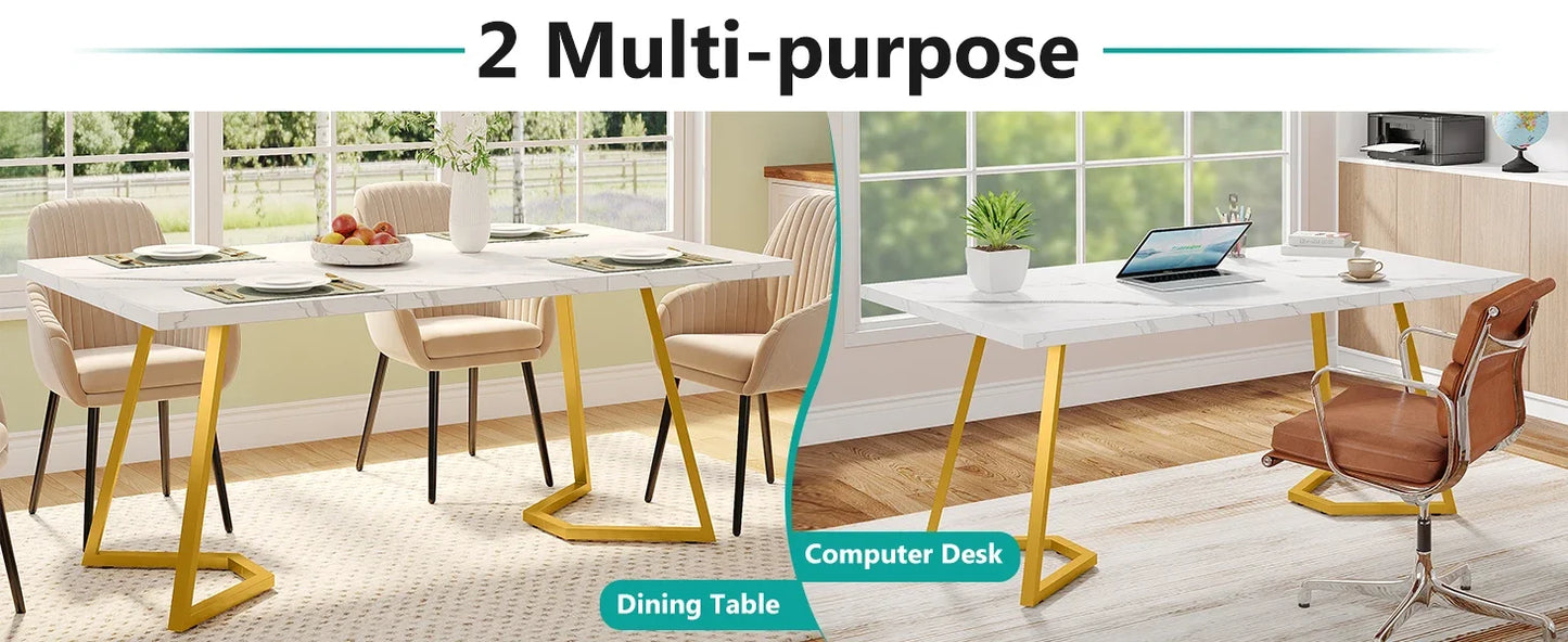 Tribesigns Gold Dining Dinner Table: 55 Inches Modern White Dining Room Table with Golden Legs, Faux Marble Kitchen Table for 6