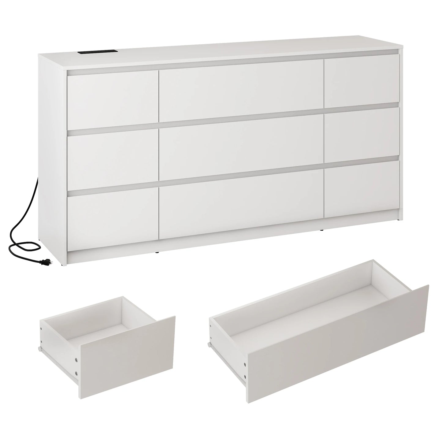 9 Drawer Dresser Chest of Drawers with Charging Station