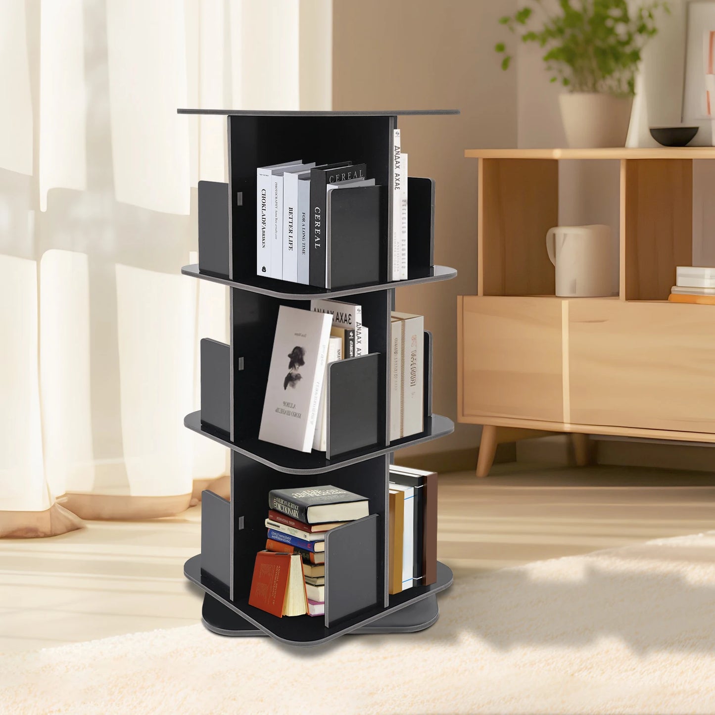 3 Tier Bookcase, 360° Rotating Bookshelf