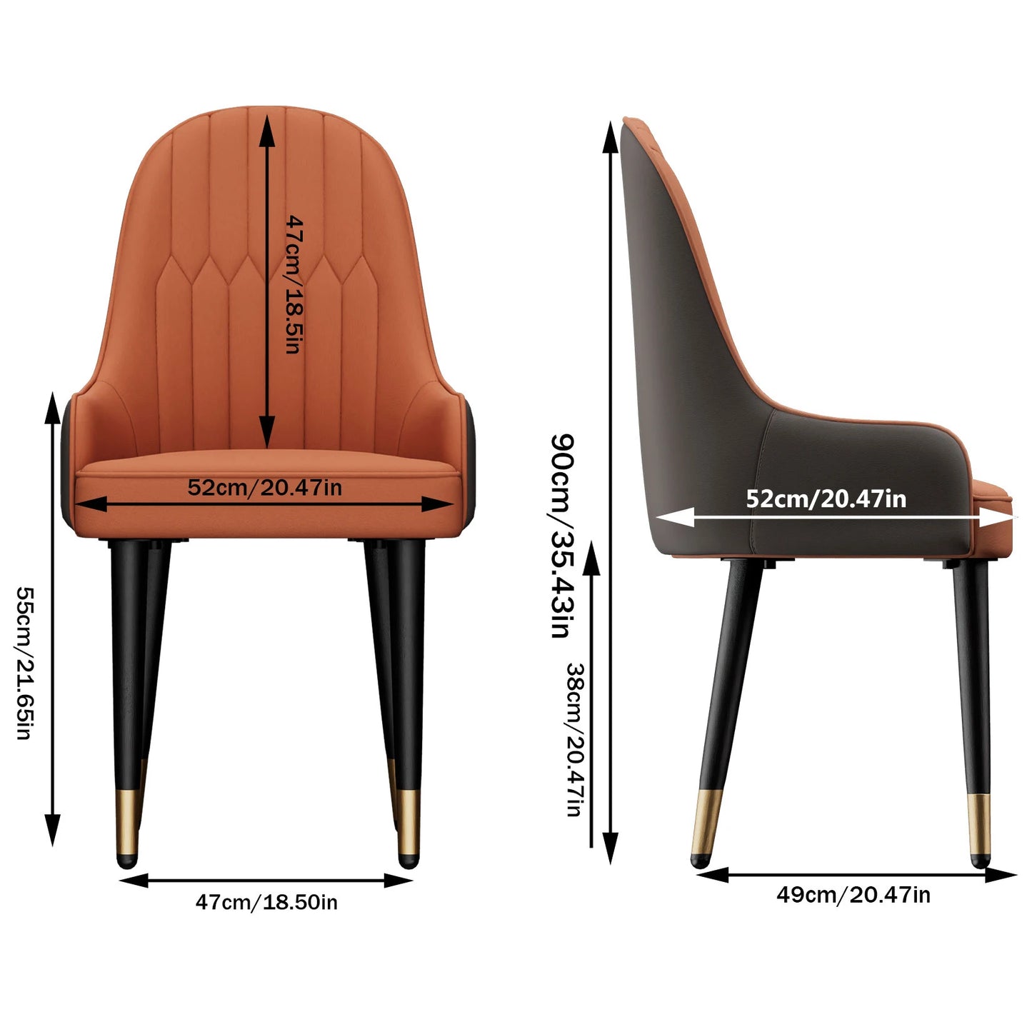 Faux Leather Dining Chair Set of 2, with Solid Wood Legs