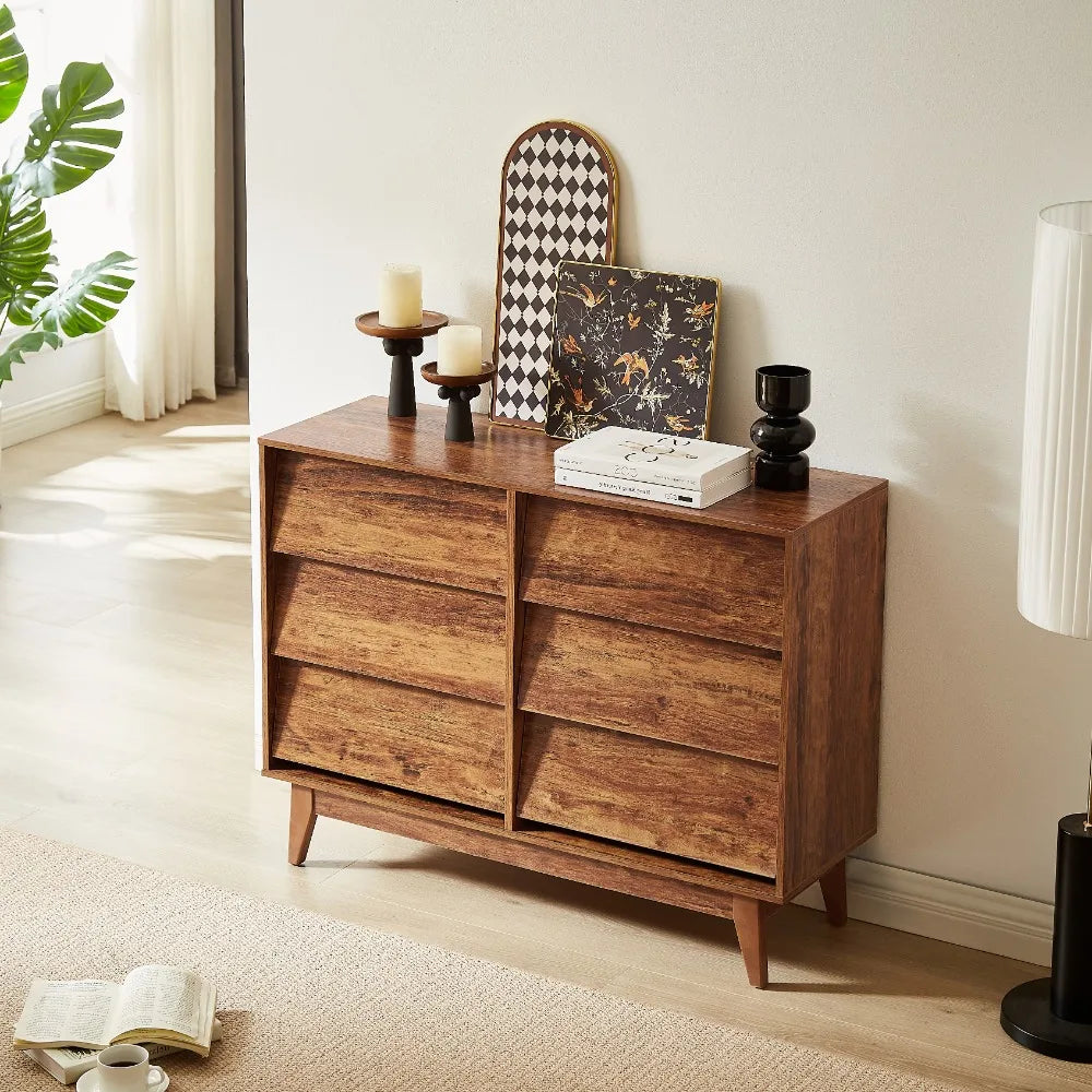 6 Drawer Double Dresser, Wood Chest of Drawers