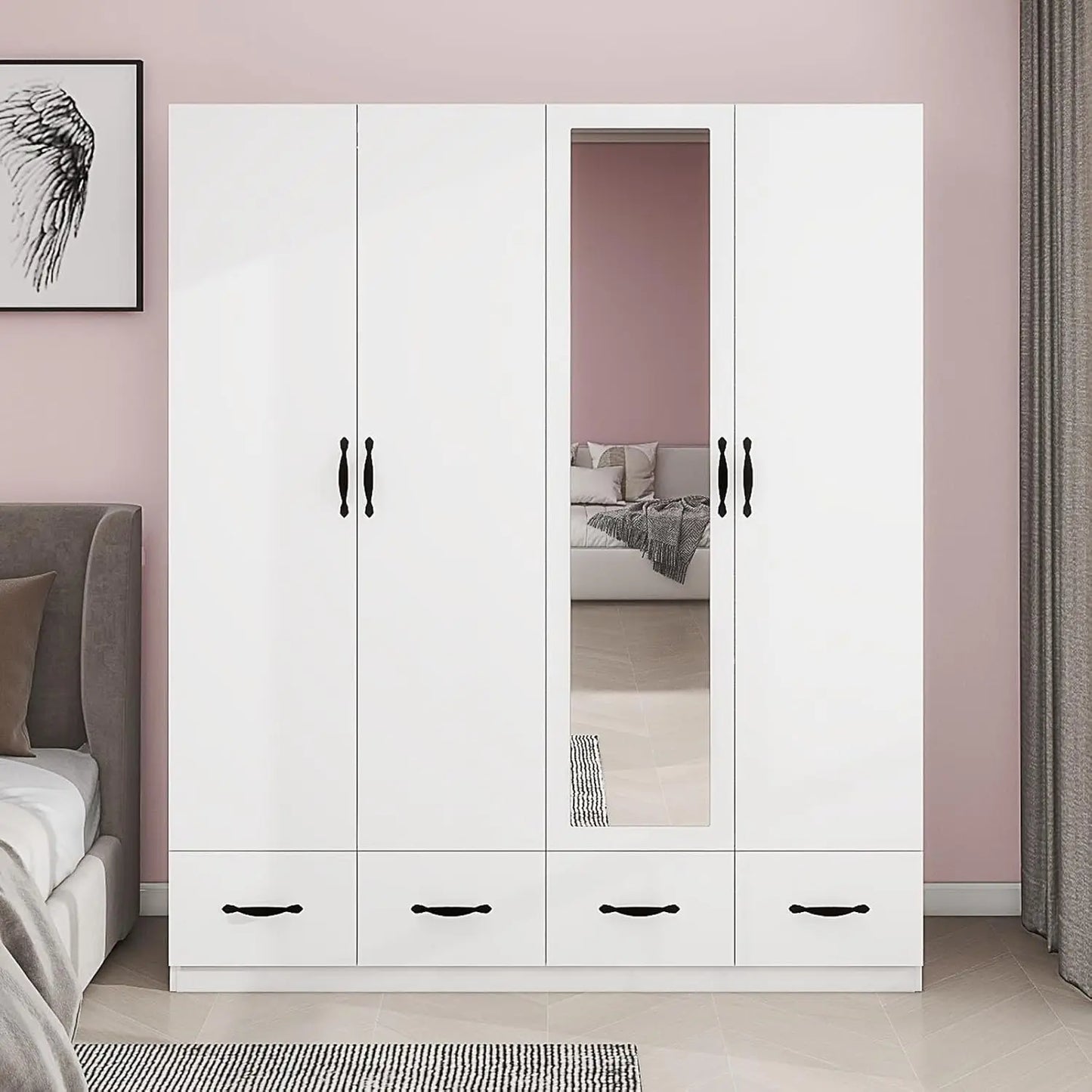 Armoire Wardrobe Closet with 3 Drawers and 4 Doors
