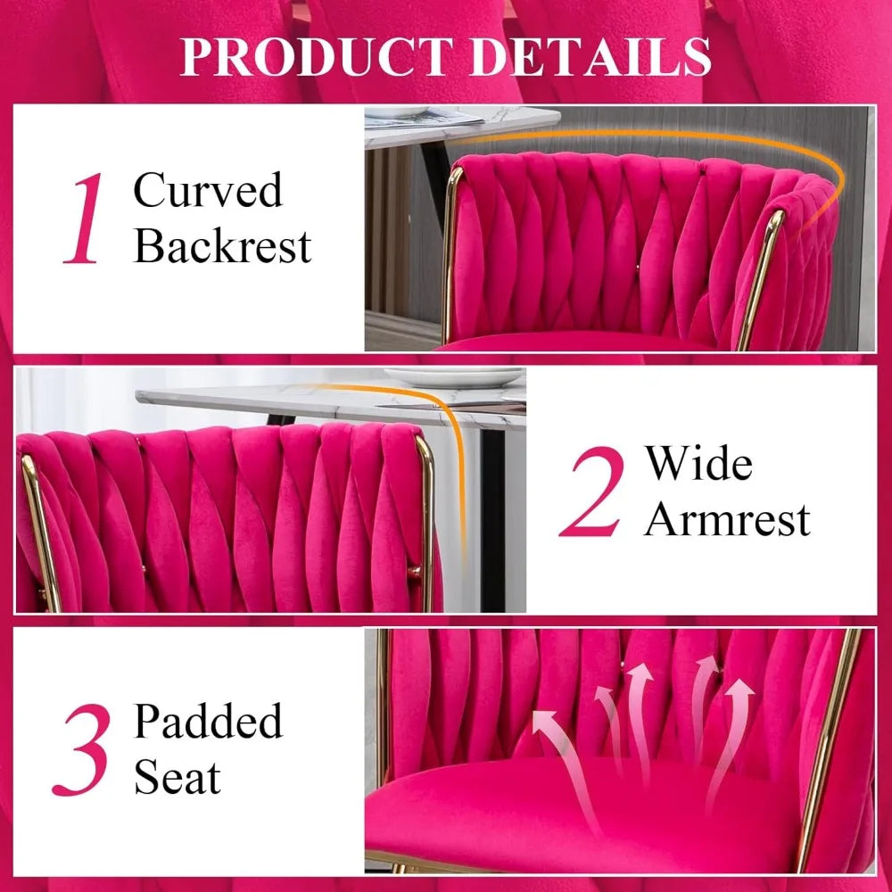 Velvet Dining Chairs Set of 2 Hand Weaving Side Chair