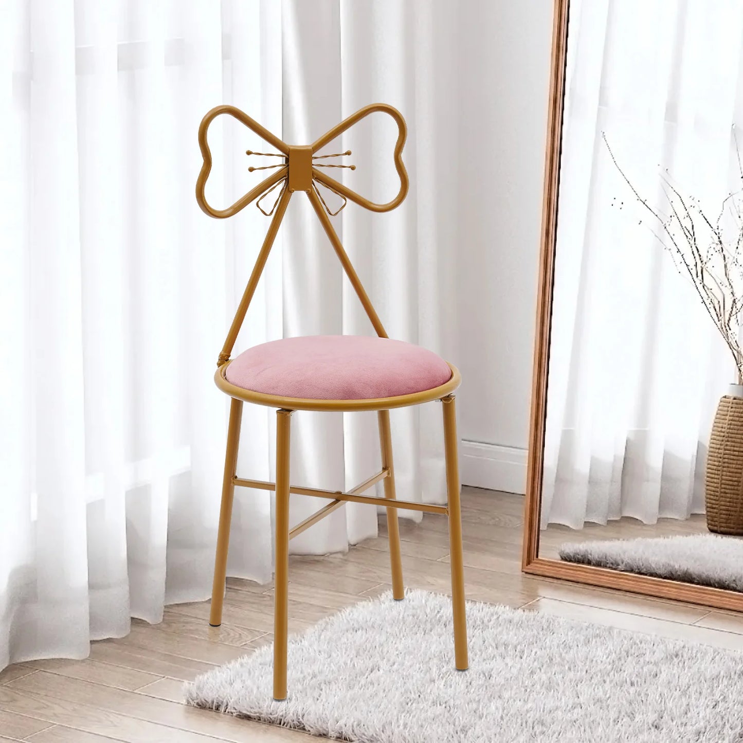 Velvet Makeup Chair Metal Frame Butterfly Backrest Chair
