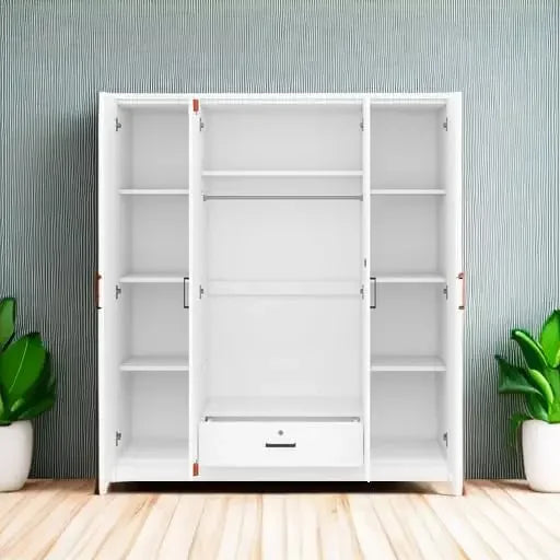 4-Door Wardrobe with Drawers, Shelves and Hanging Rail