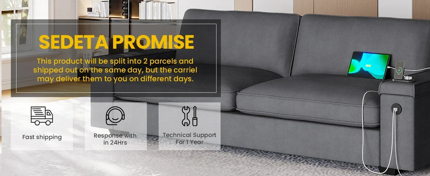 Oversized Comfy Couches, Deep Seat Sofa with Storage and 2 USB