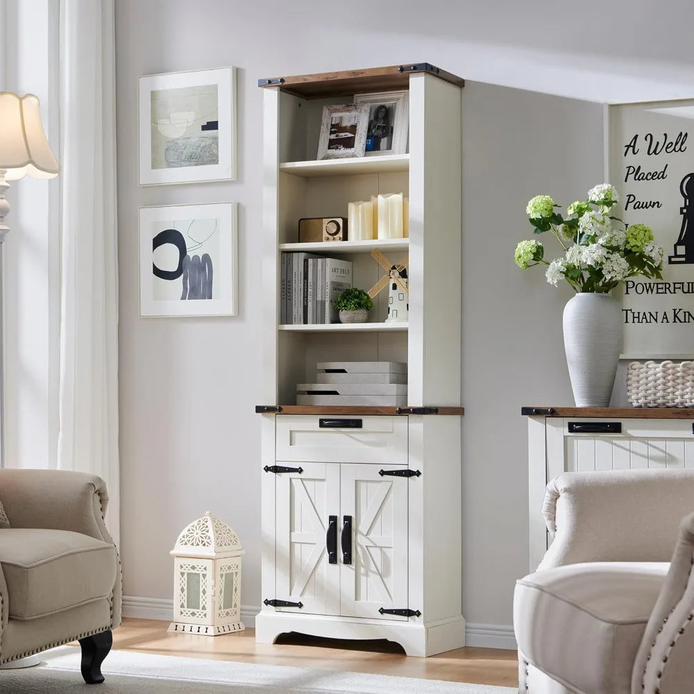72'' Bookshelf with Storage, Bookcase with Barn Door