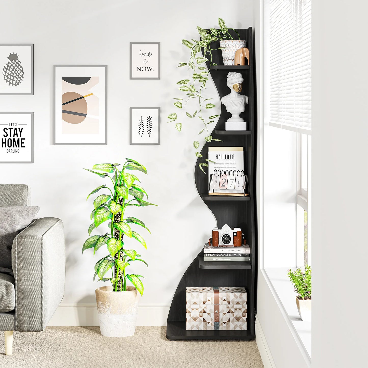 Corner bookShelf, 5-Tier Stylish Corner Bookcase