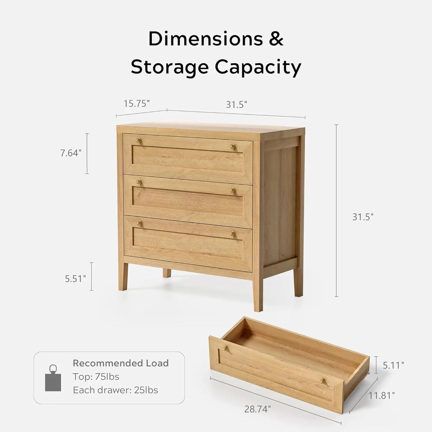 3 Drawer Dresser Set of 2, Modern Chest of Drawers