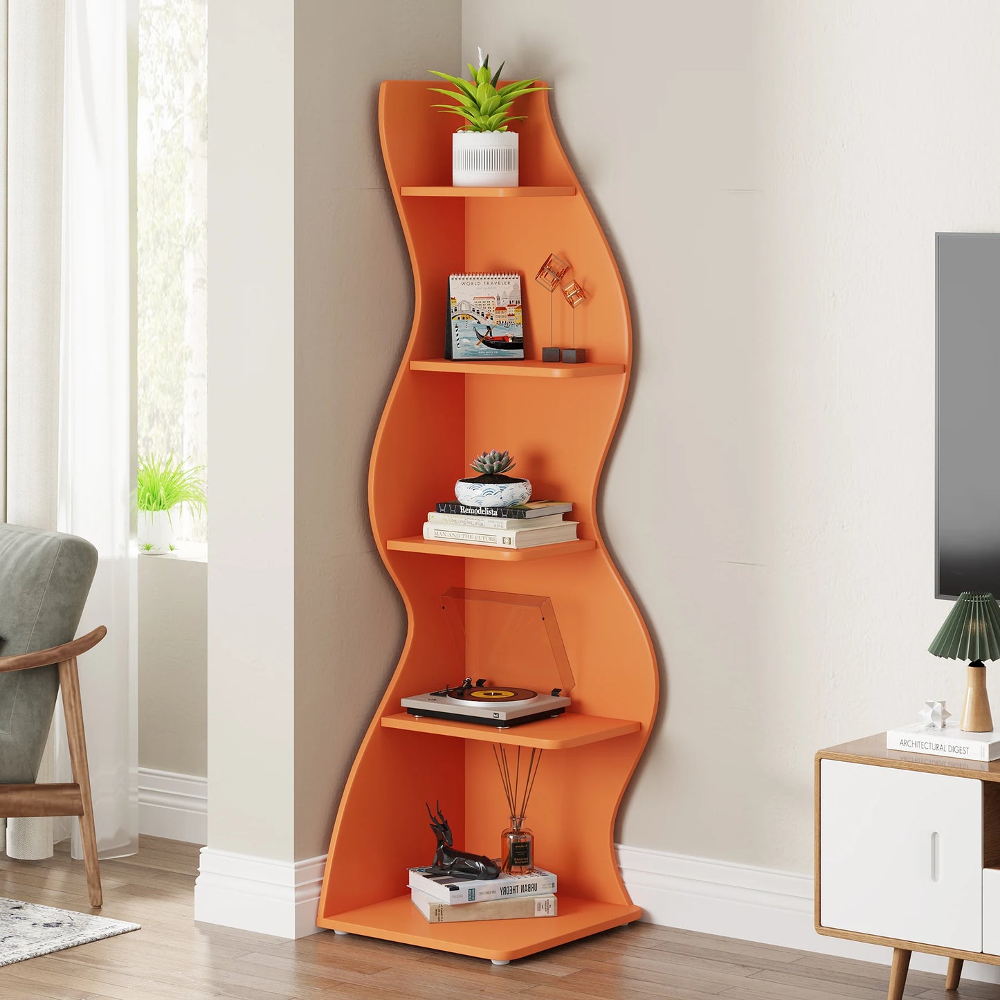 Corner bookShelf, 5-Tier Stylish Corner Bookcase