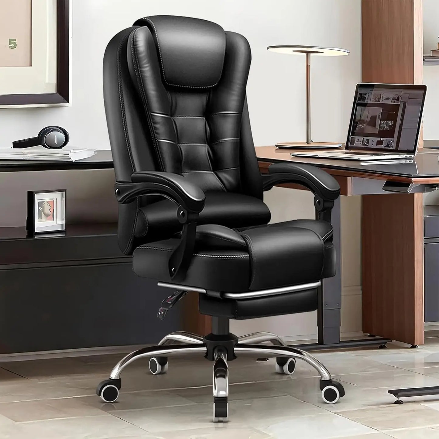 Adjustable PU Leather Office Chair with High Back