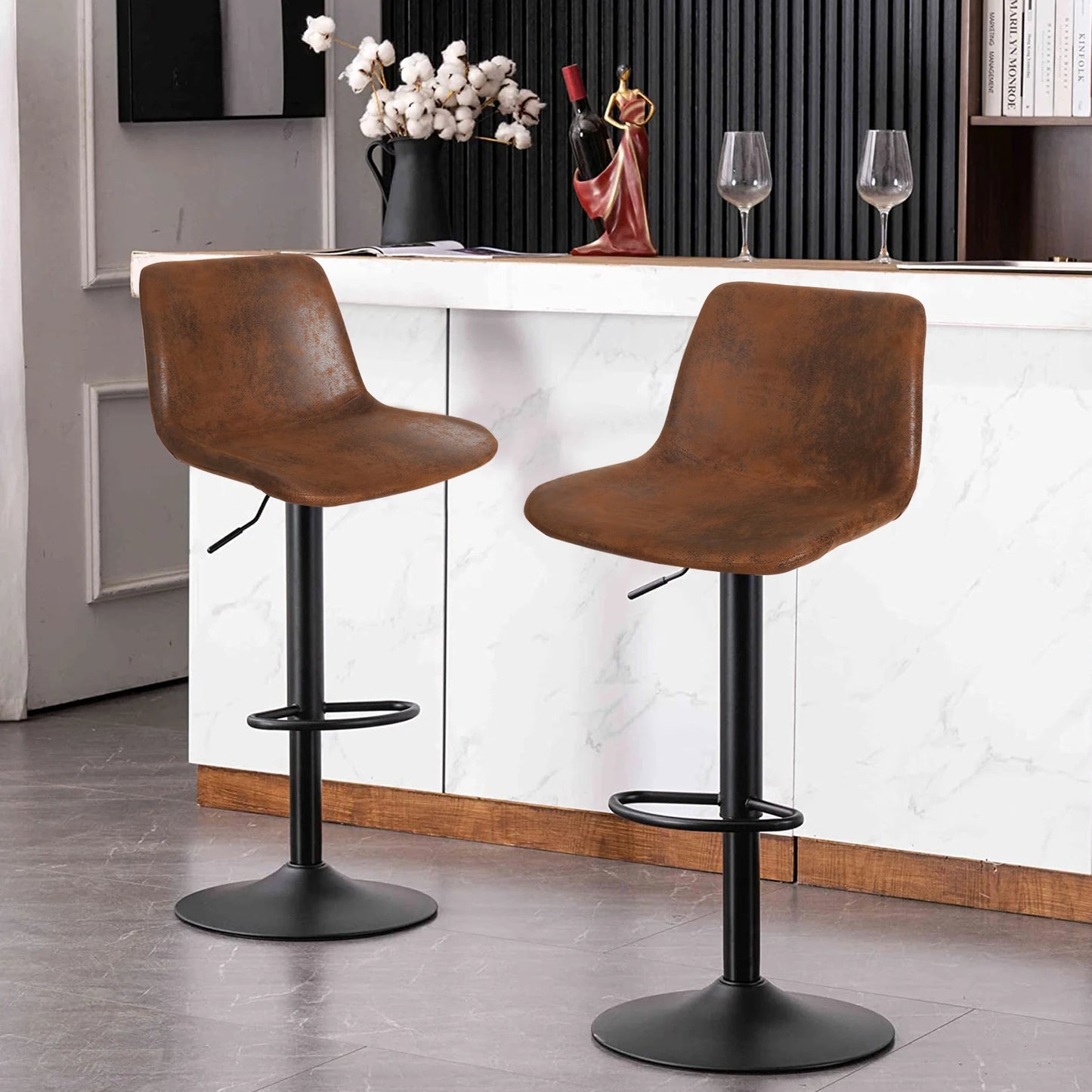 2x Industrial Vintage Tall Bar Stools Adjustable