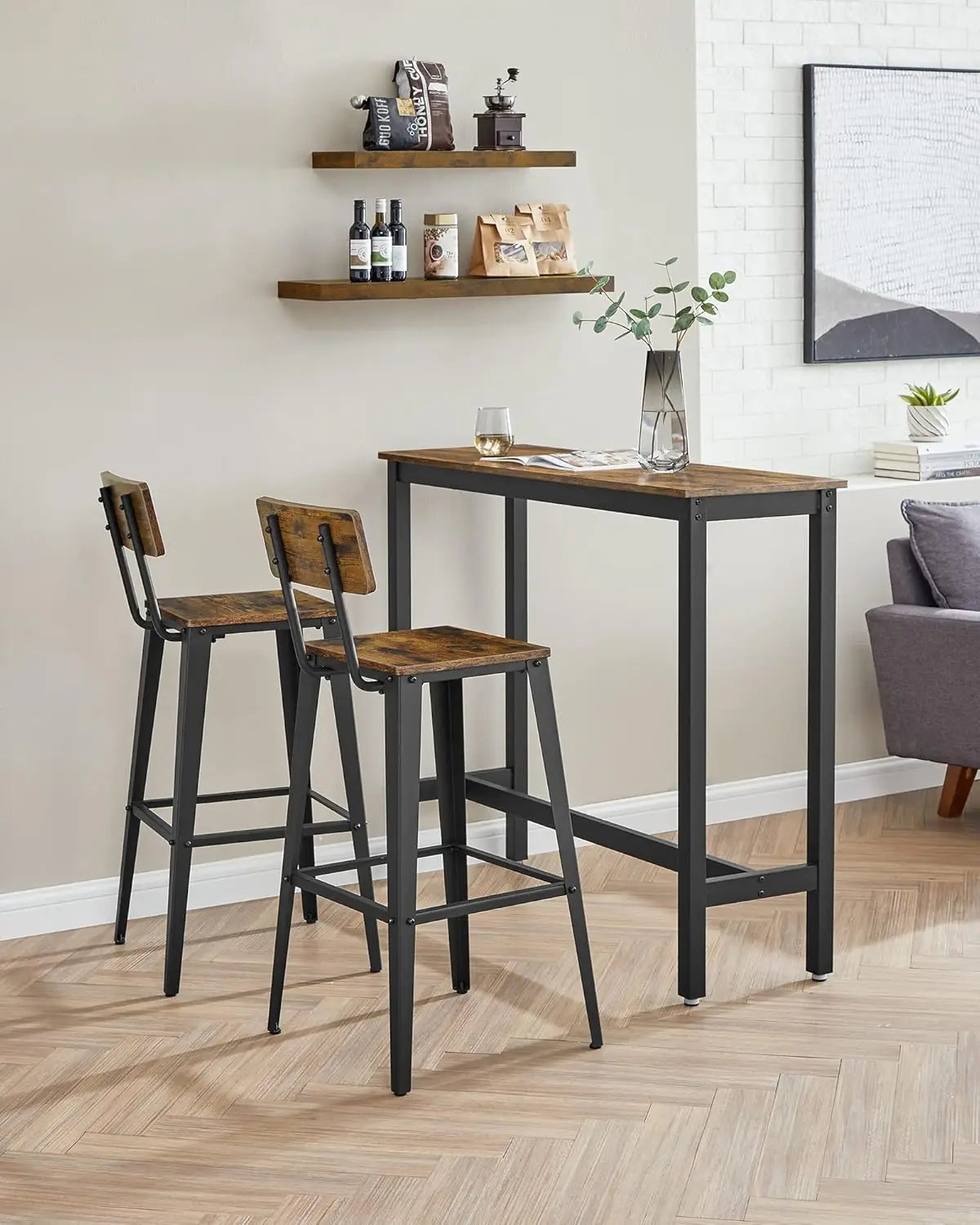 Set of 2 Bar Stools, 29.1 Inches Tall with Back