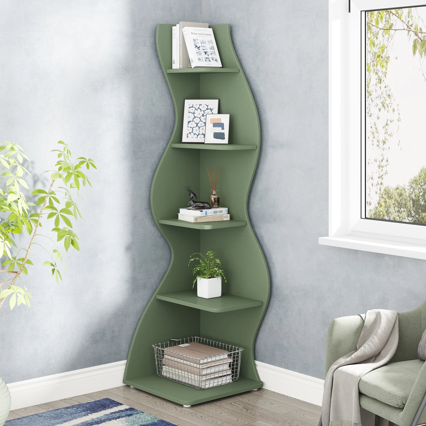 Corner bookShelf, 5-Tier Stylish Corner Bookcase
