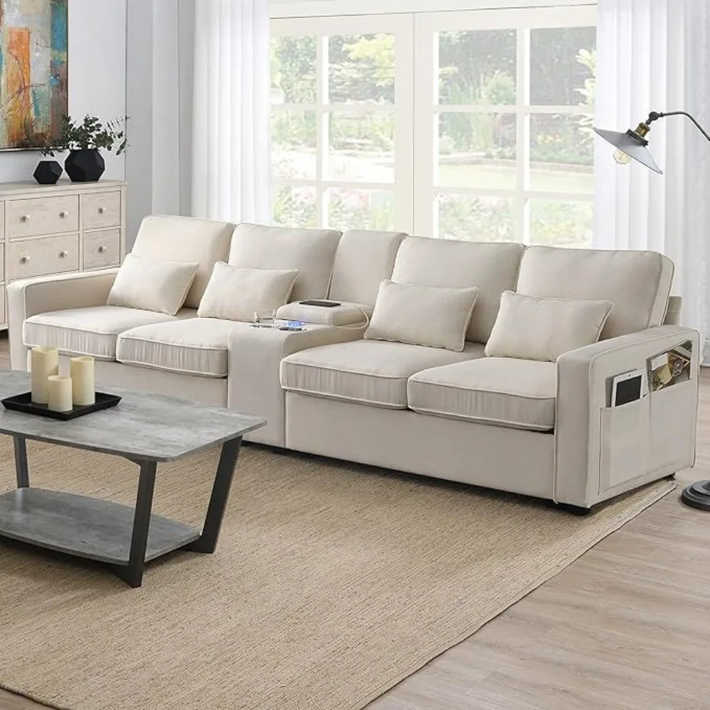 4-Seat Couch with 4 Pillows for Living Room
