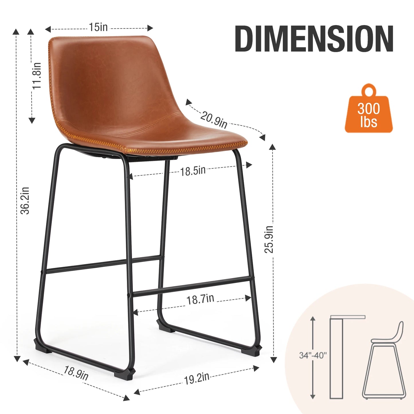 Pu Leather Bar Stools Set of 2 Counter Height