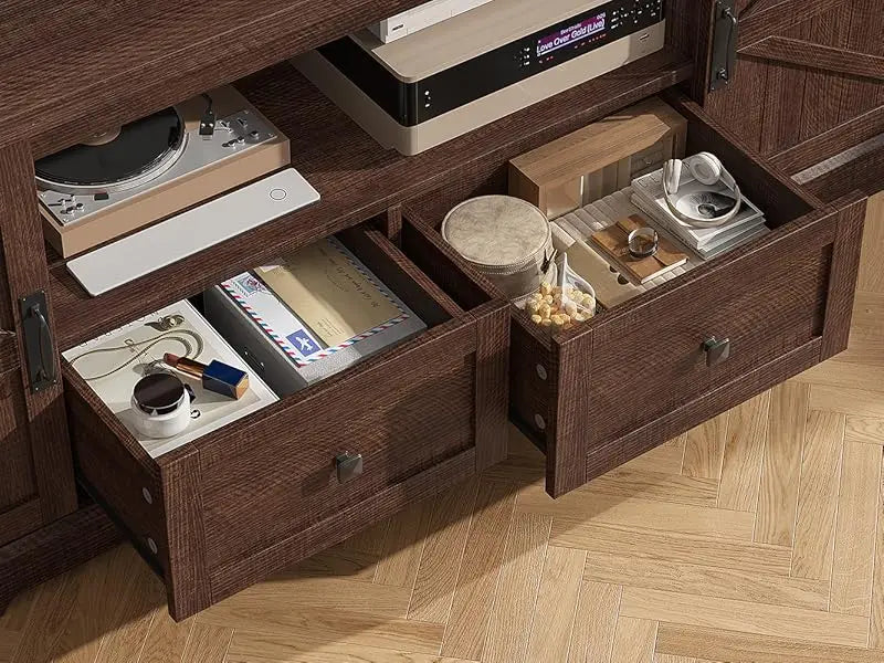 Wall TV Stand with 2 Doors, with LED & Power Outlets