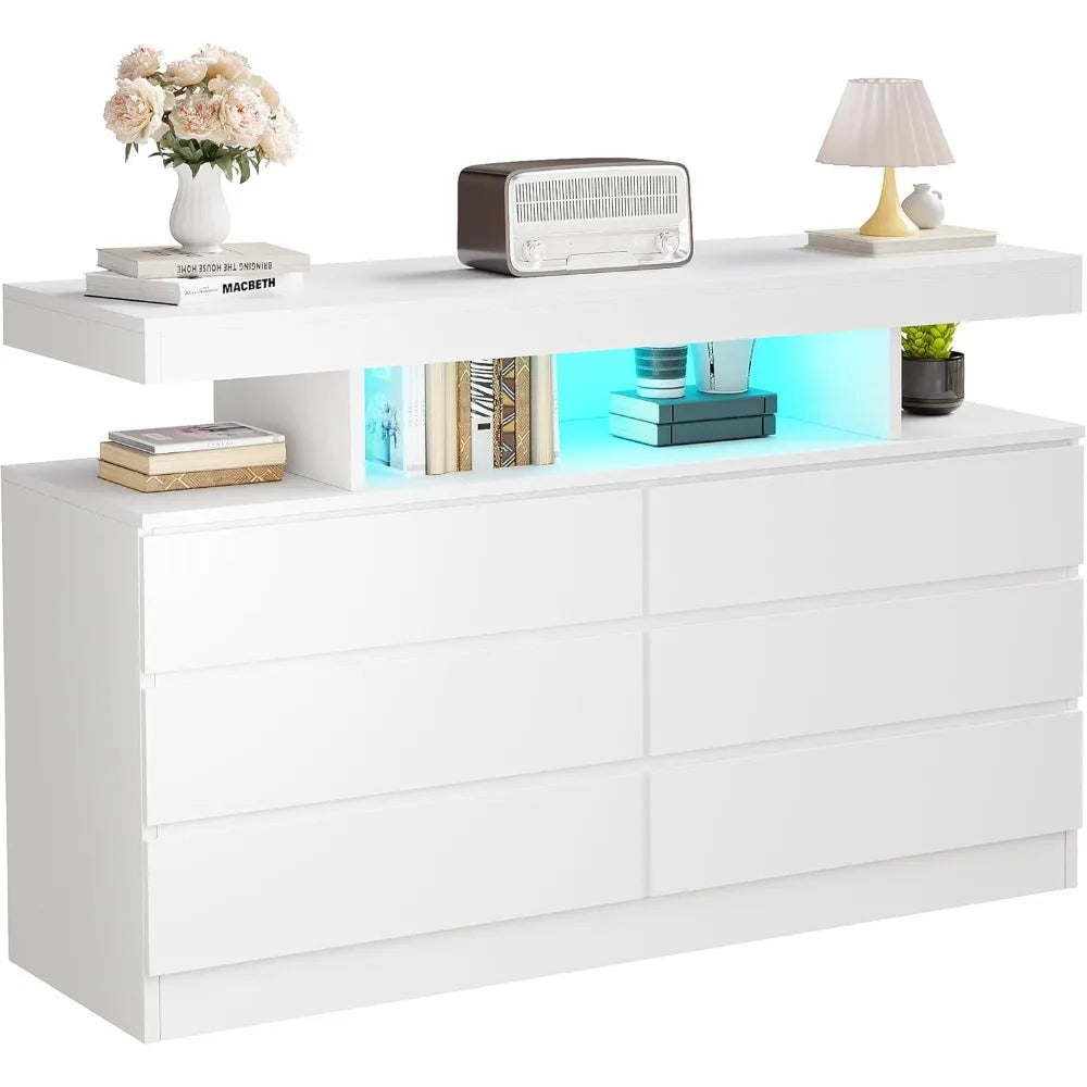 White Dresser, Chest of Drawers with Charging Station