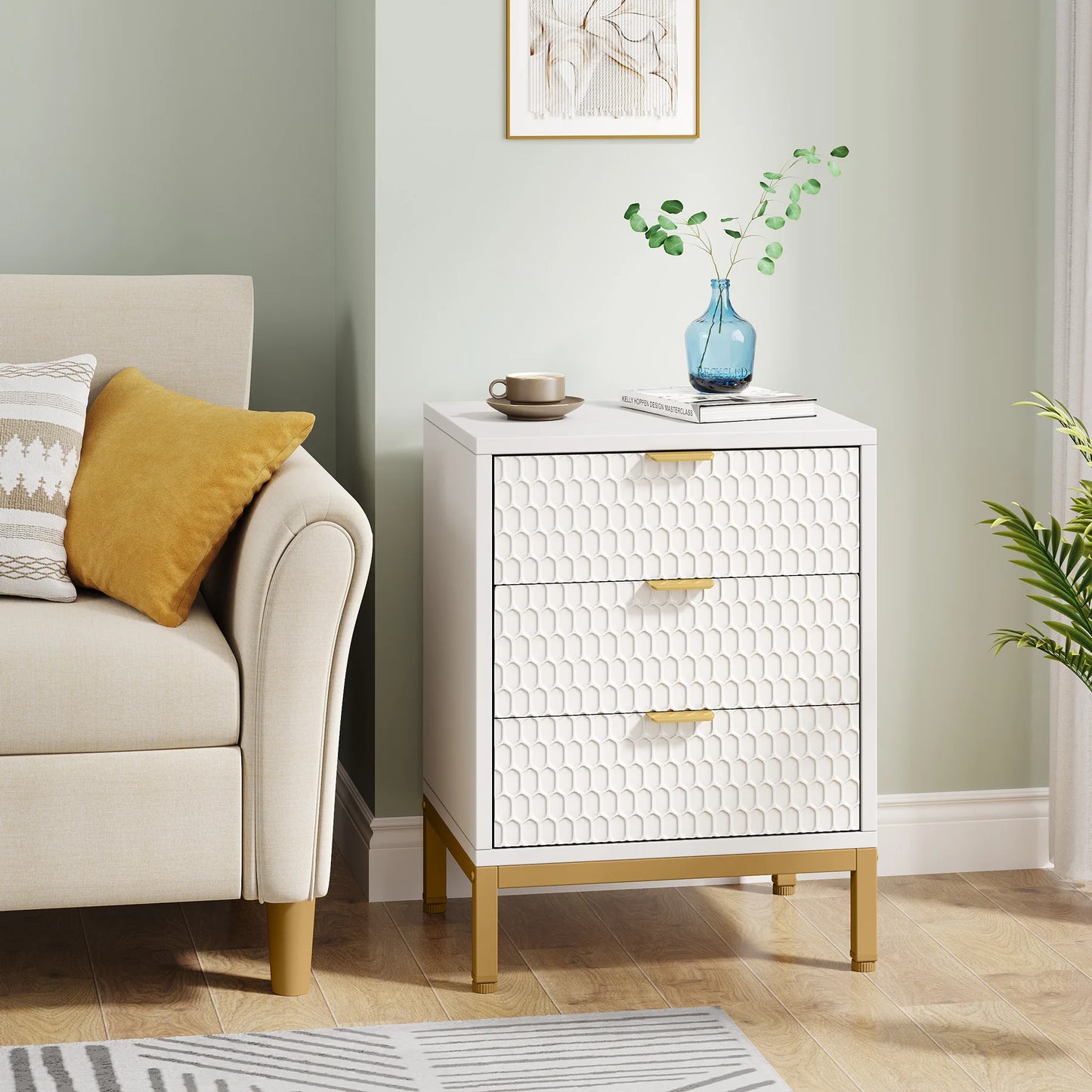 Tribesigns Modern Nightstand, 65.5 cm Tall Bedside Table with 3 Drawers, Contemporary End Side Table with Storage