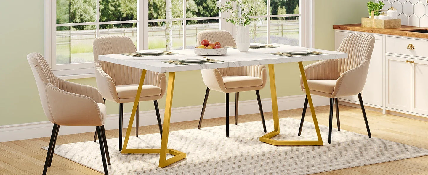 Tribesigns Gold Dining Dinner Table: 55 Inches Modern White Dining Room Table with Golden Legs, Faux Marble Kitchen Table for 6