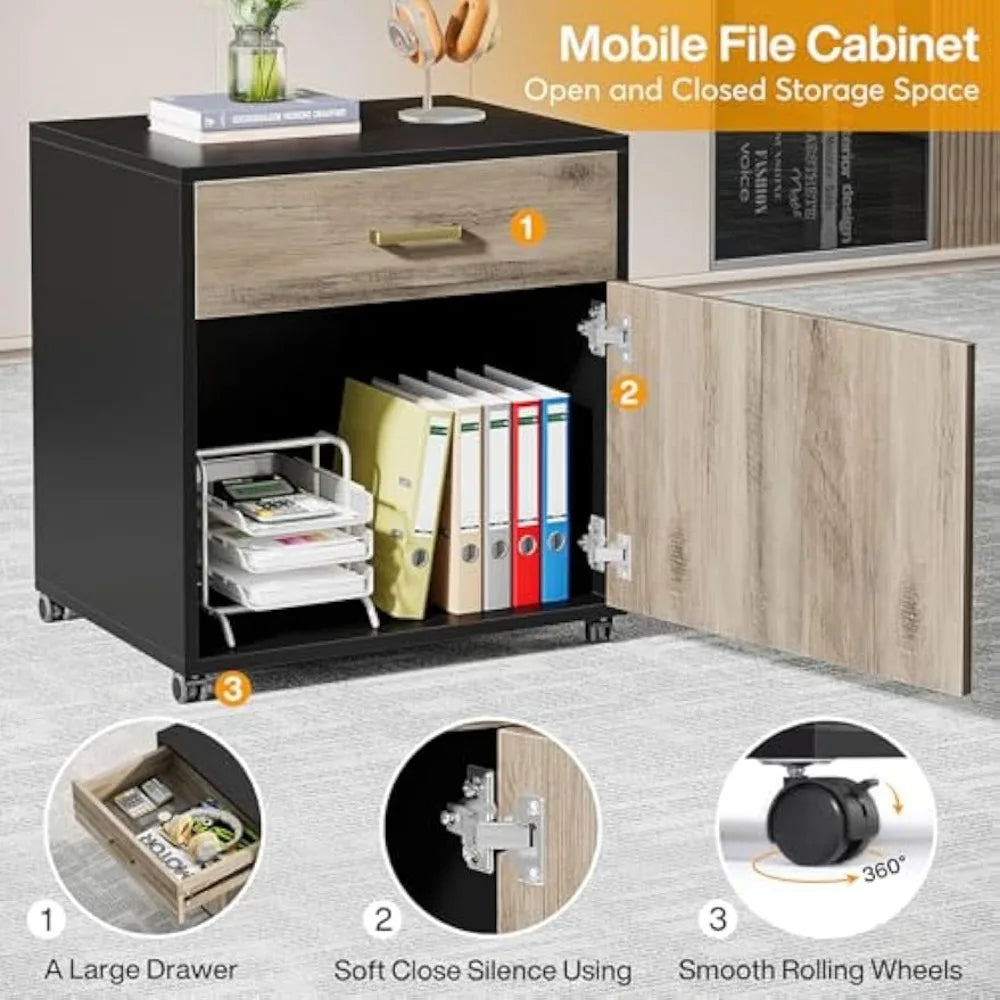 70.8" L-Shaped Executive Desk with Drawer Cabinet