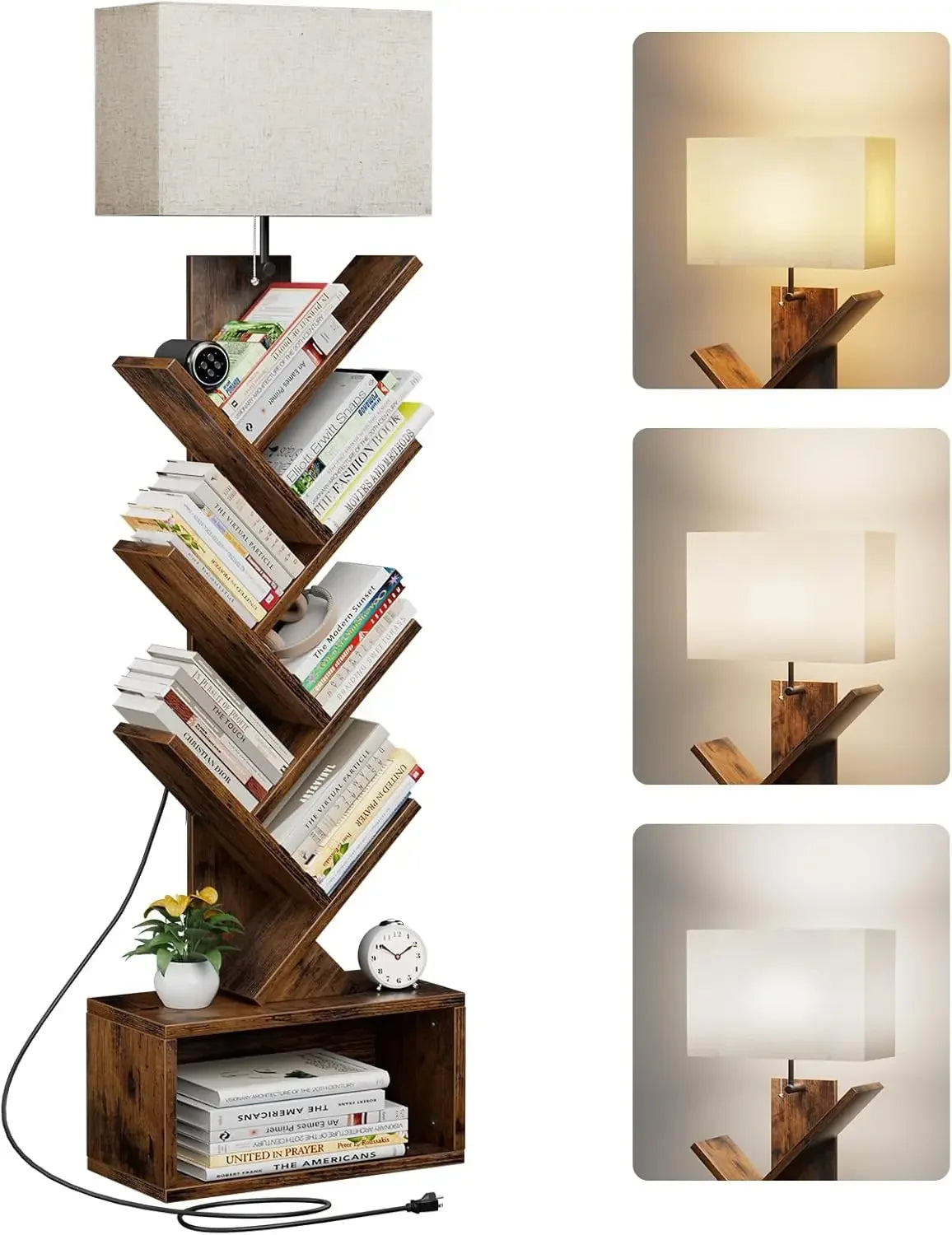 6 Tier Bookshelf with Light, Narrow Bookcase