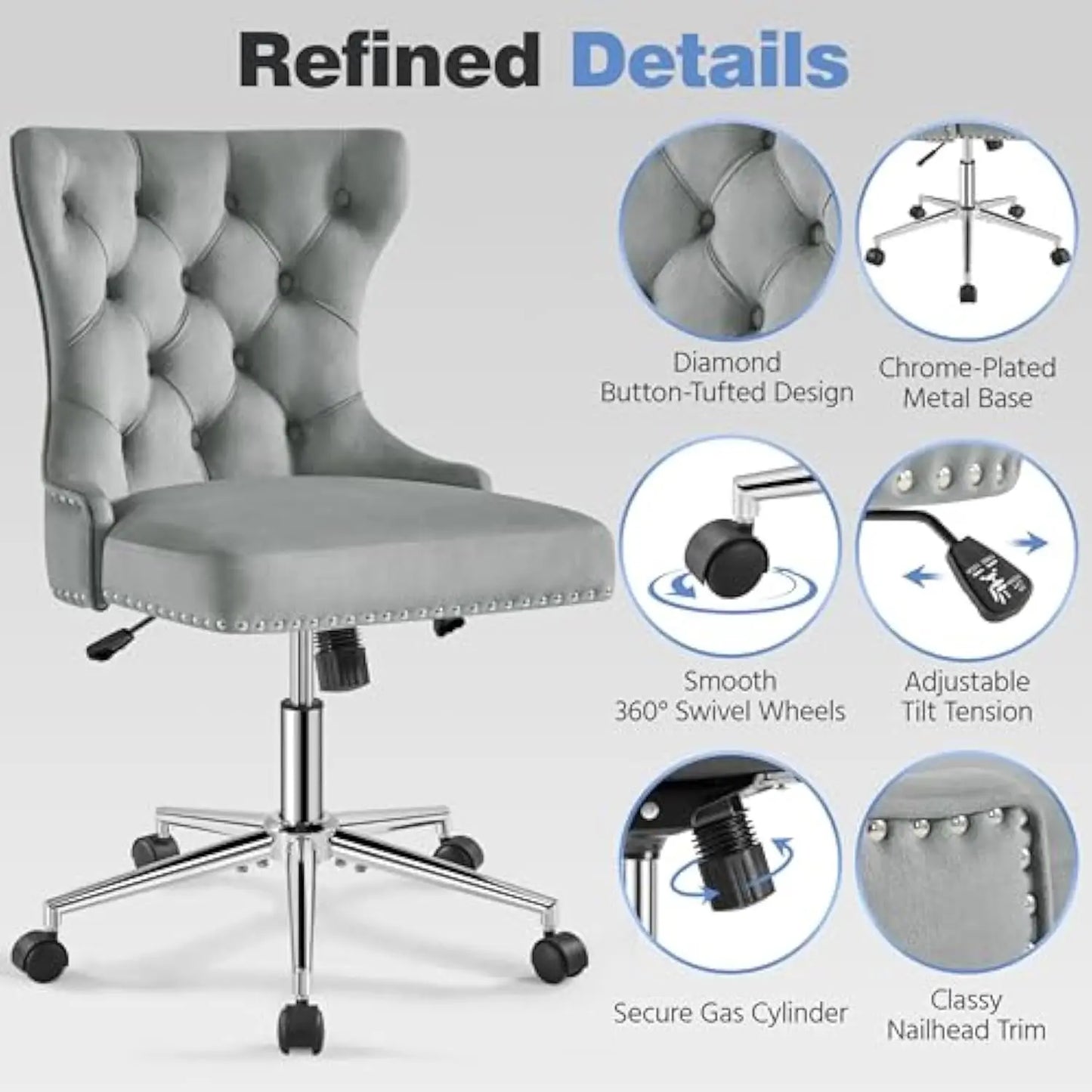 Velvet Office Chair, Adjustable Comfy Swivel Chair