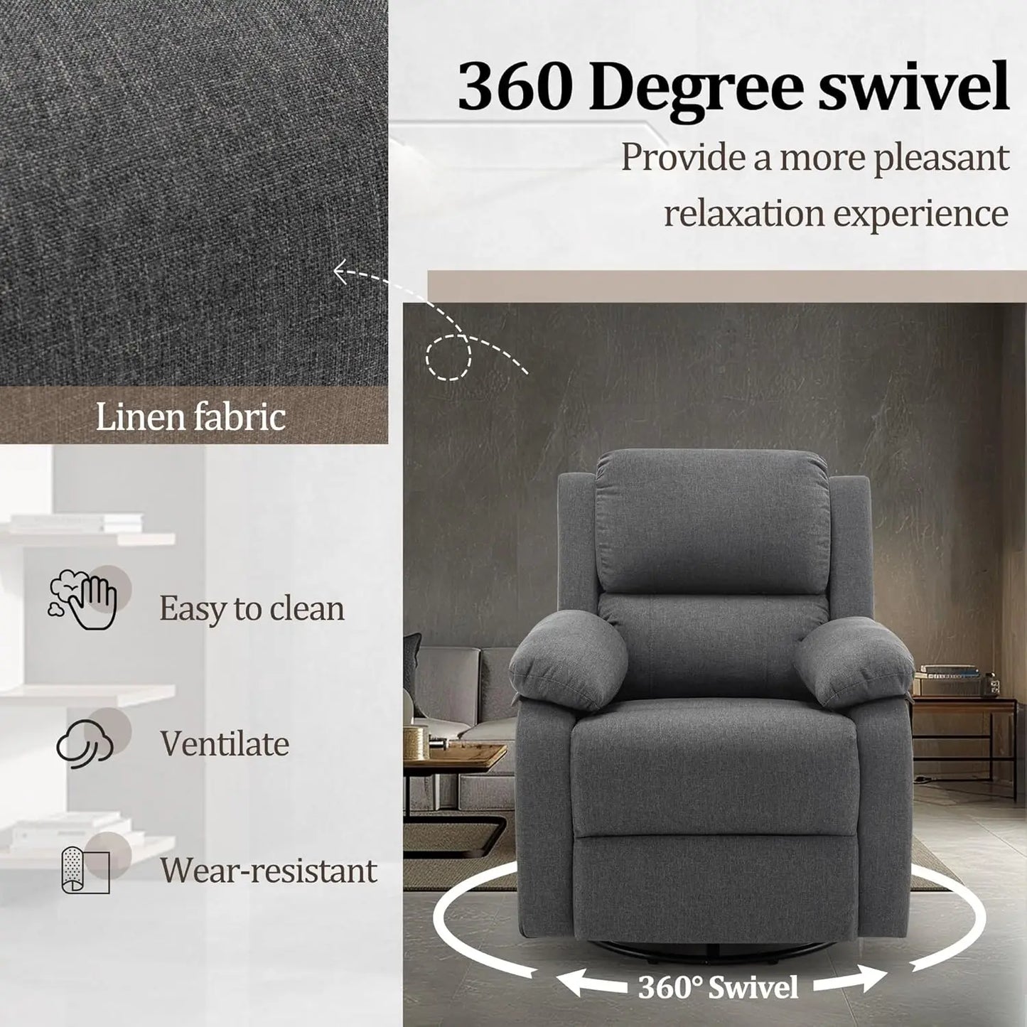 Recliner Chair, 360 Swivel Rocker Chair for Adults