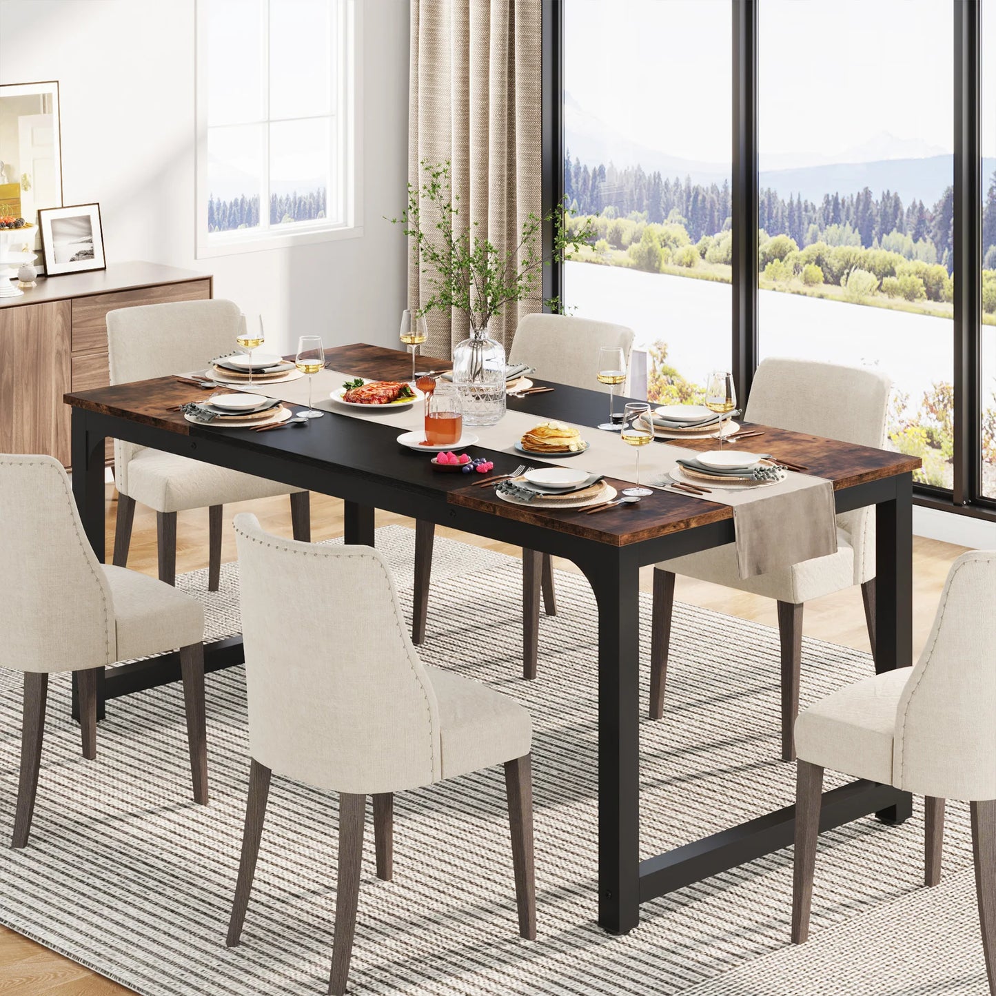 Tribesigns 63"x31.5" Dining Table, Industrial Kitchen Table for 6-8 Person, Rectangular Dinner Table for Dining Room Kitchen