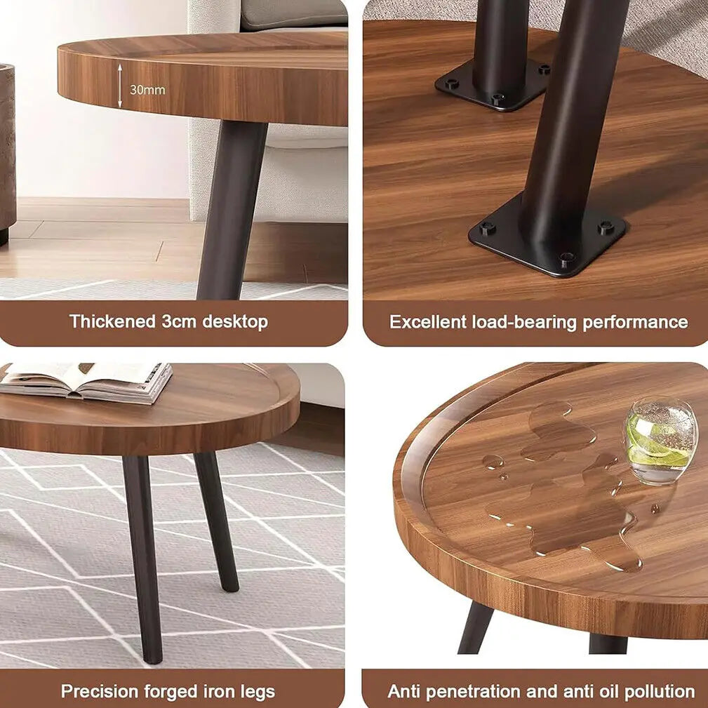 LUVODI Irregular Living Room Coffee Table Set Small Drop-shaped Solid Wooden Sofa Side End Table 2-in1 with Triangle Legs
