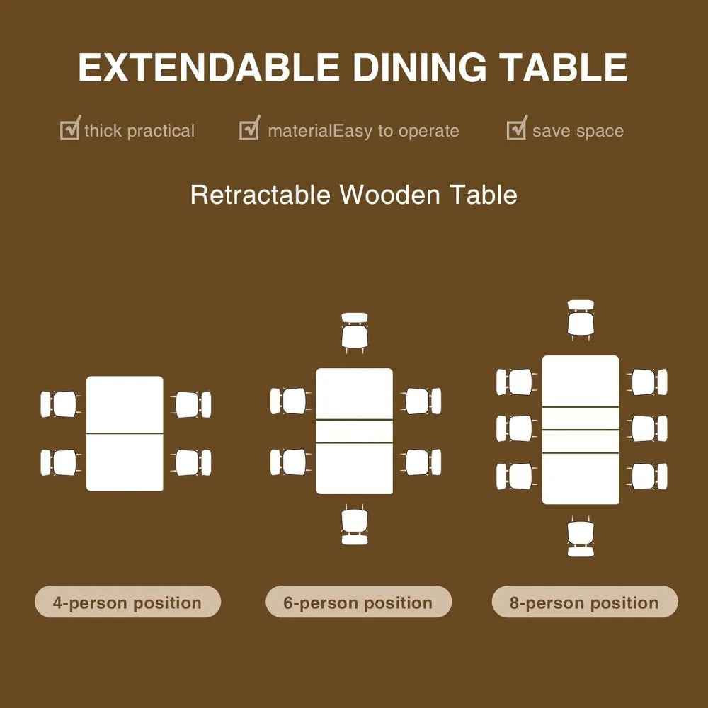 Extendable Dining Table for 6 8 10,55''to 78"Wood Kitchen Table Mid Century Modern Large Transformer Rectangle Dining Room Table