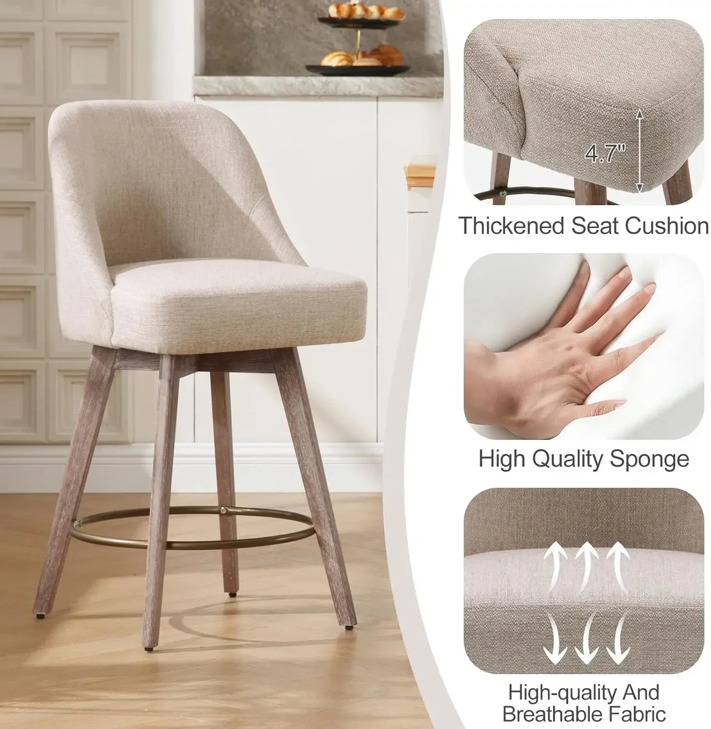 Counter Height Bar Stools Set of 3 with Backs and Wood Legs