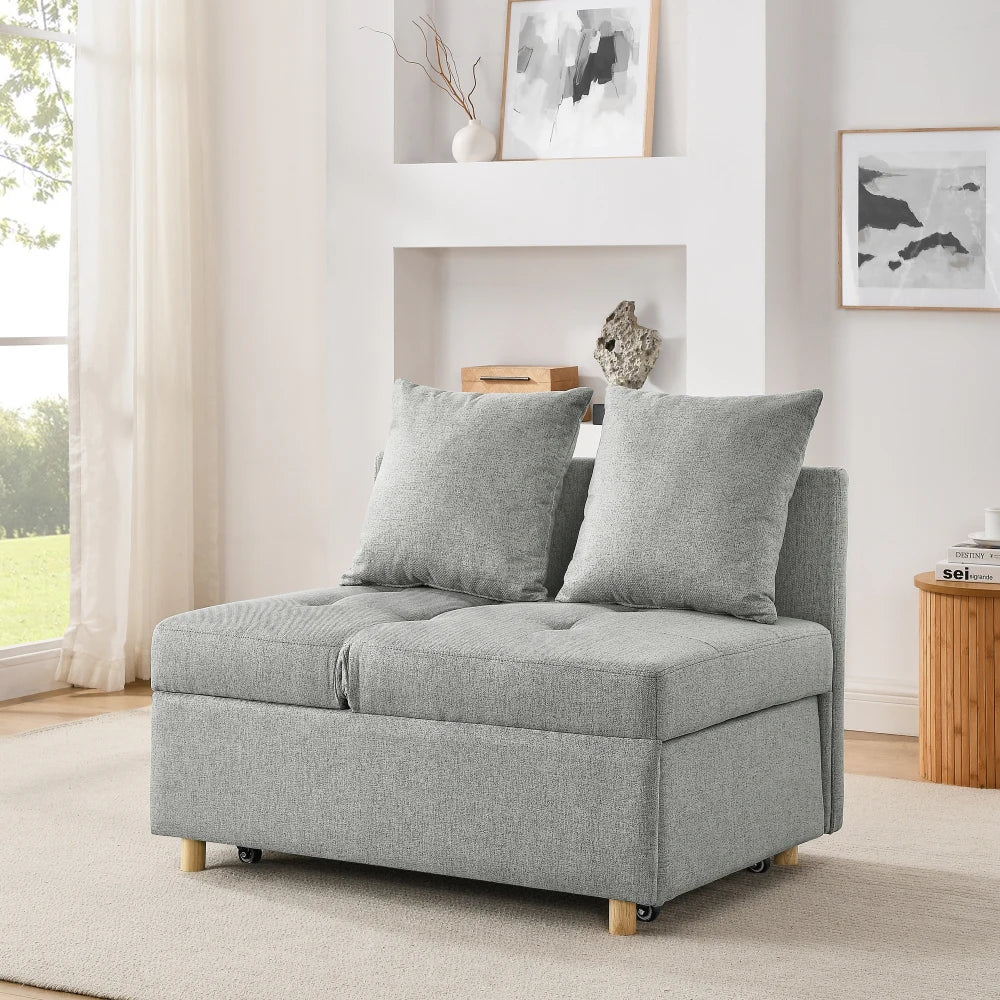 Sleeper Sofa Chair Adjustable Backrest Recliner - Pullout Sofa Bed - Wheels