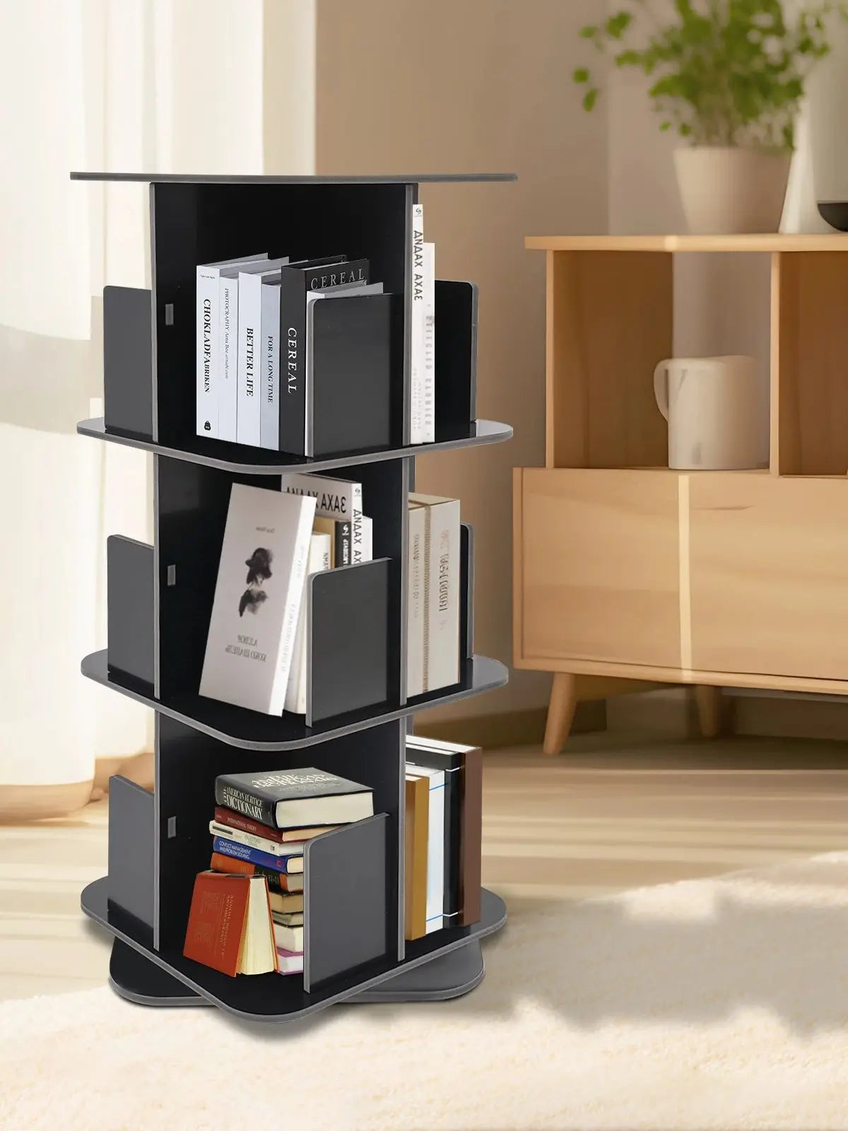 3 Tier Bookcase, 360° Rotating Bookshelf