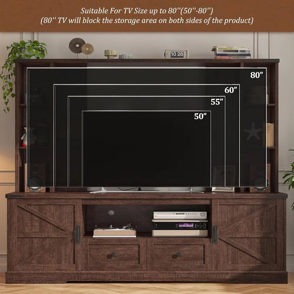 Wall TV Stand with 2 Doors, with LED & Power Outlets