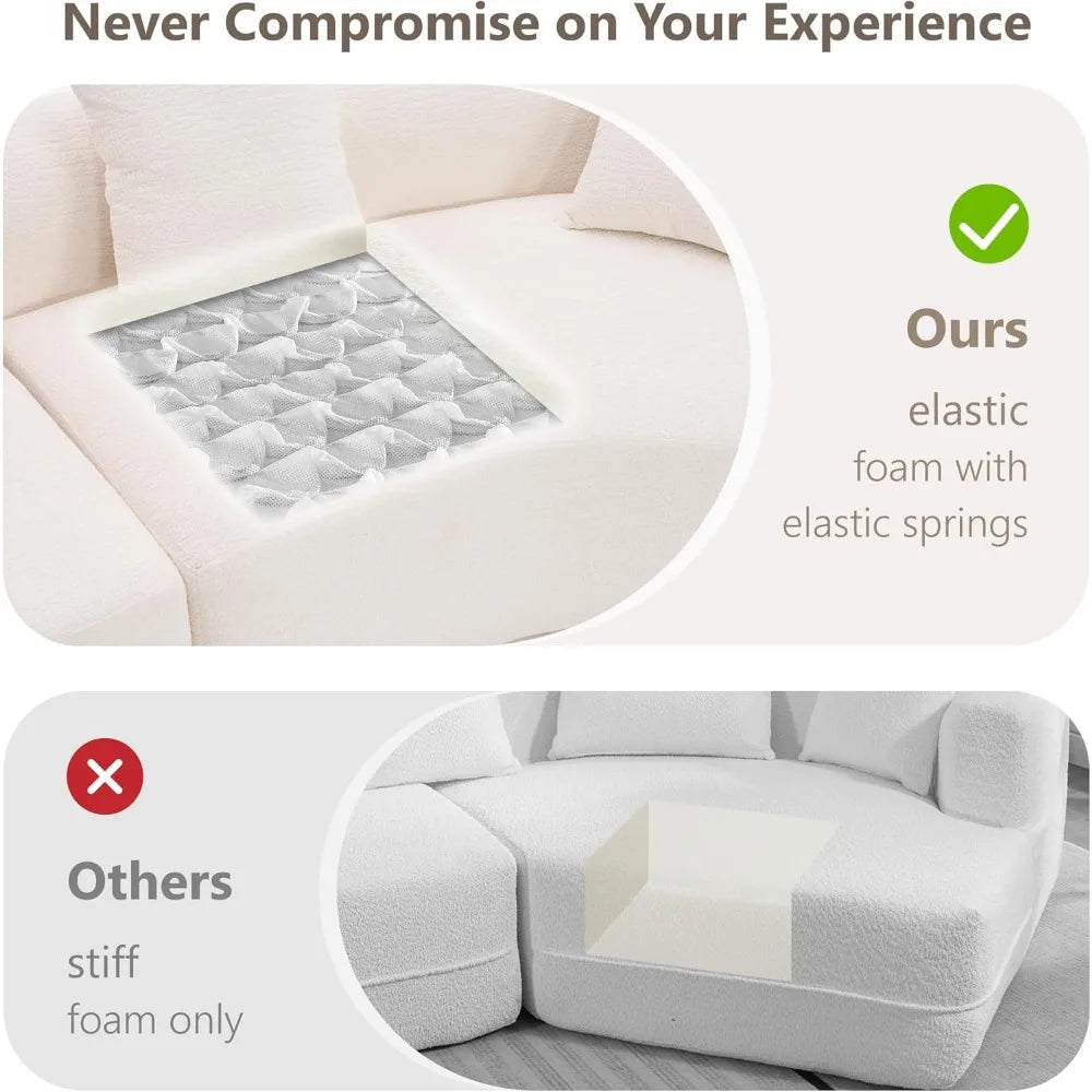 Oversized Sectional Sofa, Luxury Plush Chenille 4-Seater with 4 Throw Pillows