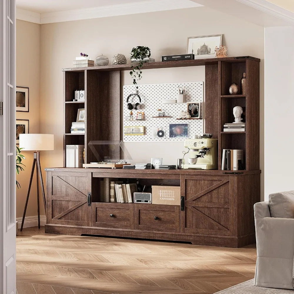 Wall TV Stand with 2 Doors, with LED & Power Outlets